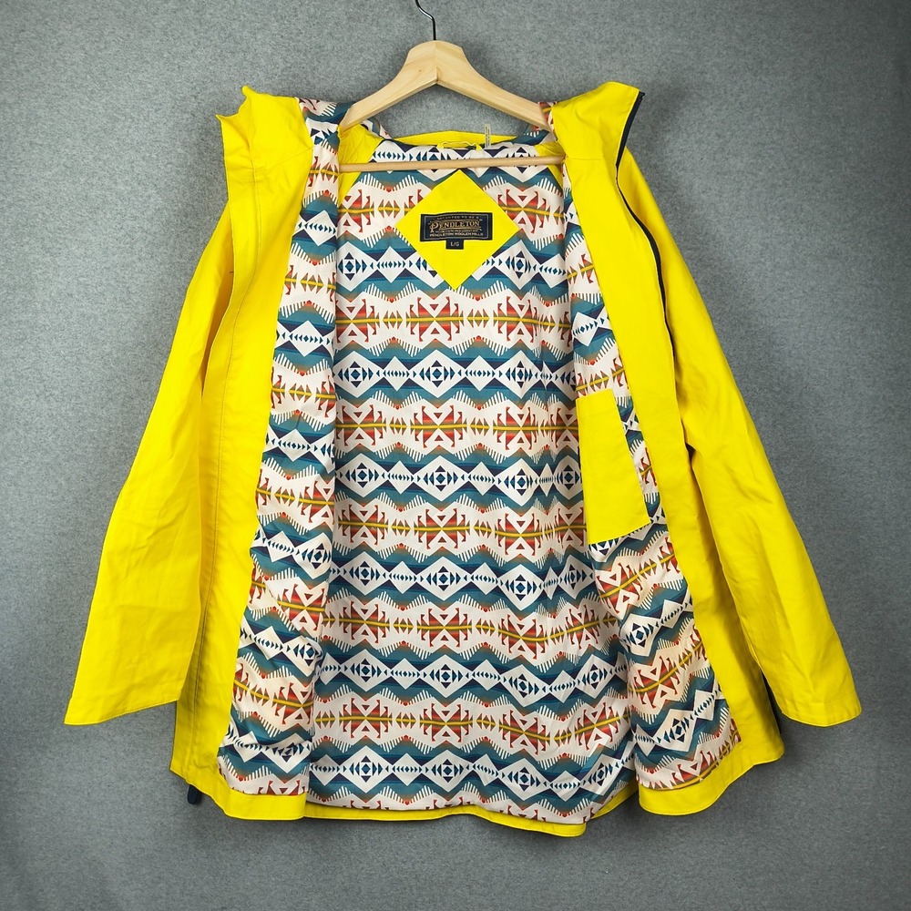 Pendleton Rain Jacket Womens Large Yellow Sonoma Waterproof Aztec Lined Slicker